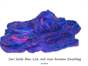 Sari Seide Mondfluss, Blau-Lila mit buntem Farbeinschlag